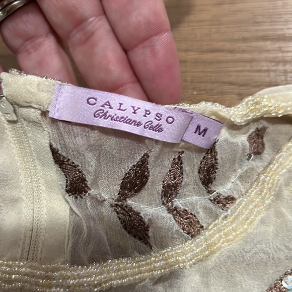 Calypso Christian Cello 100% silk embroidered top medium - Picture 3 of 6
